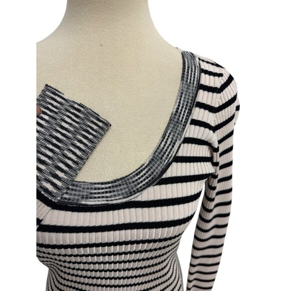 Cache women's striped stretch sweater round neck long sleeve size L - Picture 2 of 12